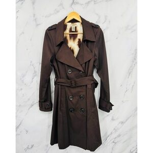 T015 Vertigo Paris Double Breasted Lightweight Trench Coat Brown